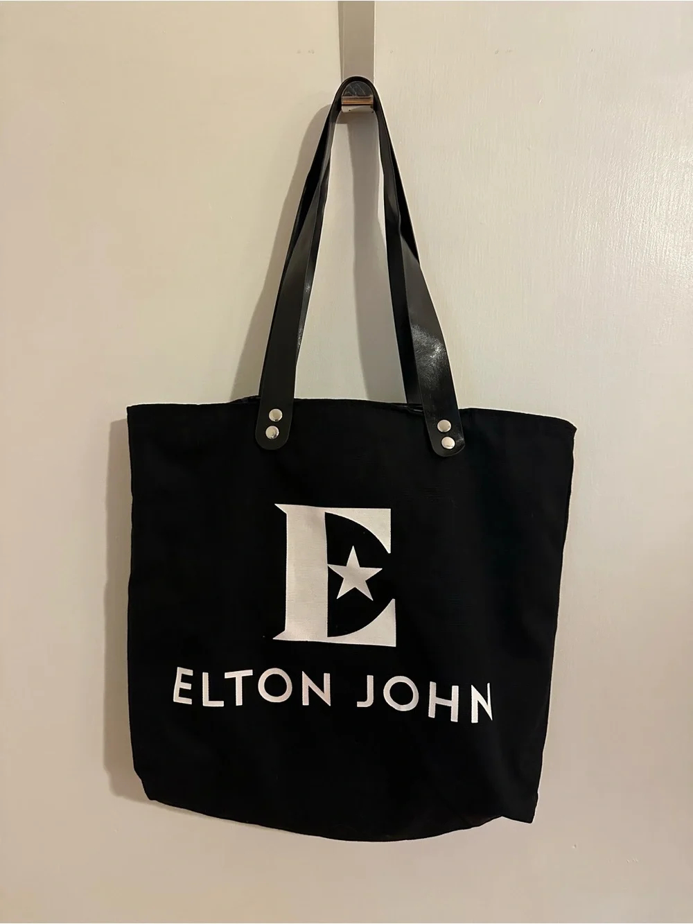 Black Elton John Logo Canvas Tote Bag from the Yellow Brick Road farewell tour